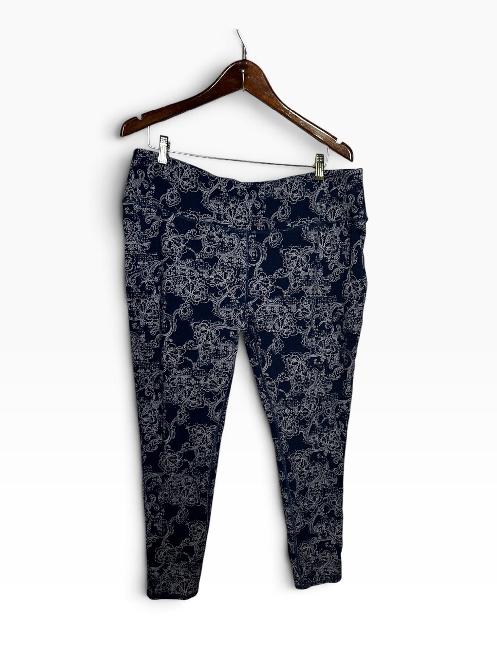 Soft Surroundings Navy Blue Floral Medallion Pull-On Stretch Leggings Size 1X